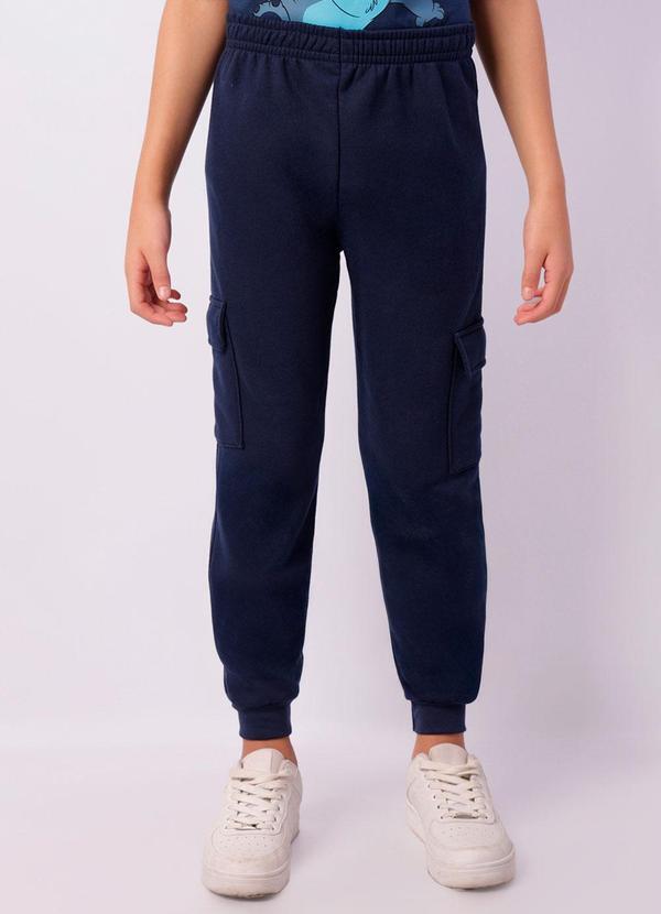 Calça Moletom Juvenil Bolsos Cargo Marinho