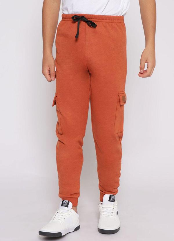 Calça Moletom Juvenil Jogger Bolsos Cargo Marrom
