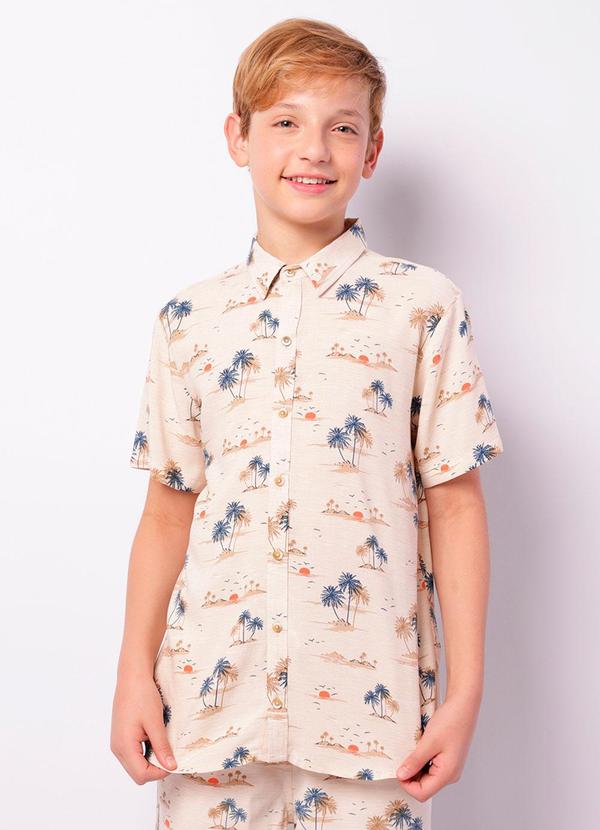 Camisa Juvenil Manga Curta Viscose Tropical Bege