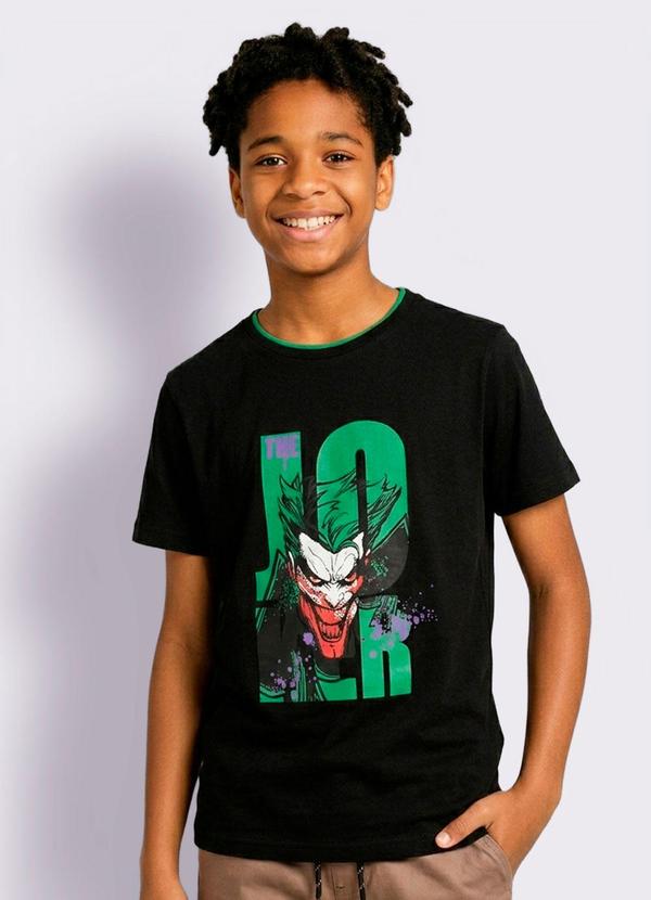 Camiseta Juvenil Algodão Estampa Coringa Preta