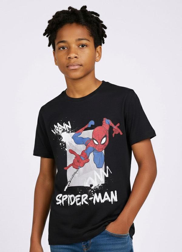 Camiseta Juvenil Algodão Homem Aranha Preta