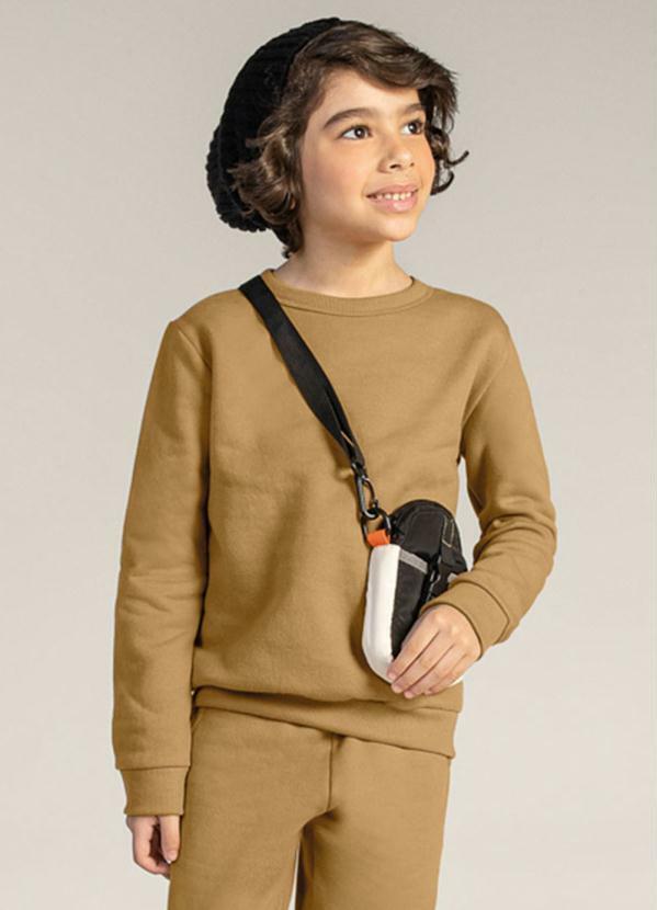 Vista 2 Blusão Infantil Menino em Moletom Marrom Brandili Brandili