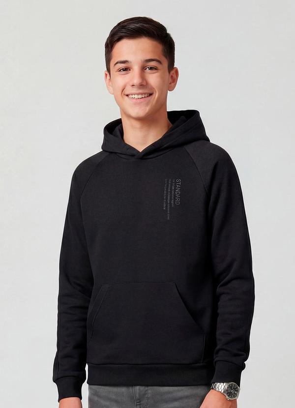 Blusão Juvenil Moletom com Capuz Preto