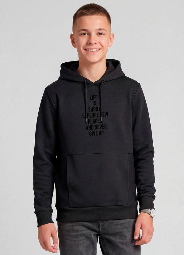 Blusão Moletom com Capuz e Bolsos Preto