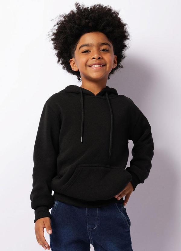 Blusão Moletom Infantil com Capuz Básico Preto