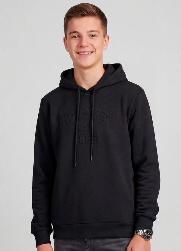 Blusão Piquet com Capuz e Bordado Preto