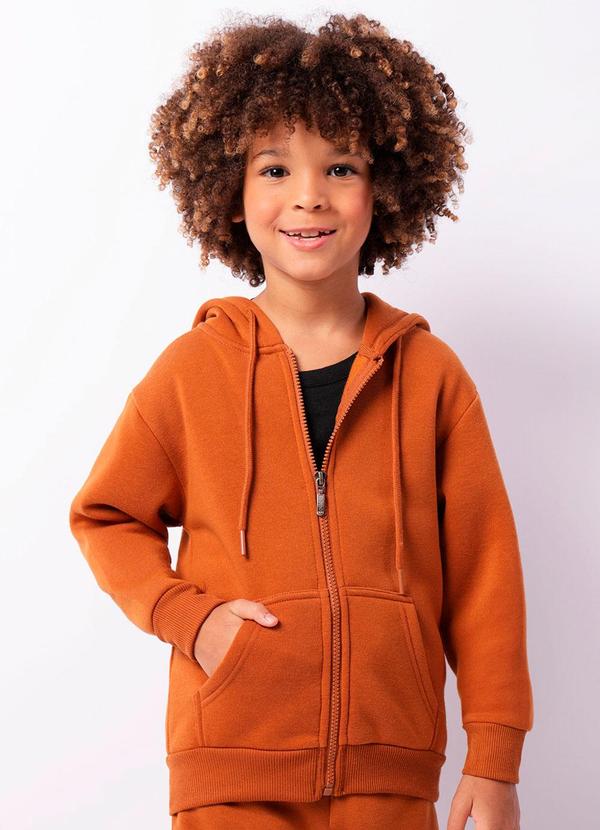 Jaqueta Moletom Infantil com Capuz Marrom