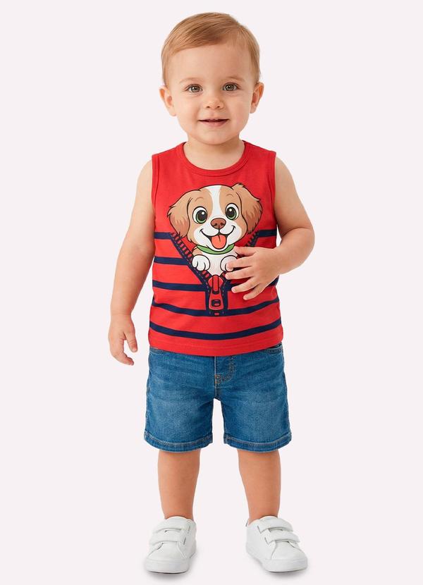 Regata Infantil Menino Cachorrinho Vermelho