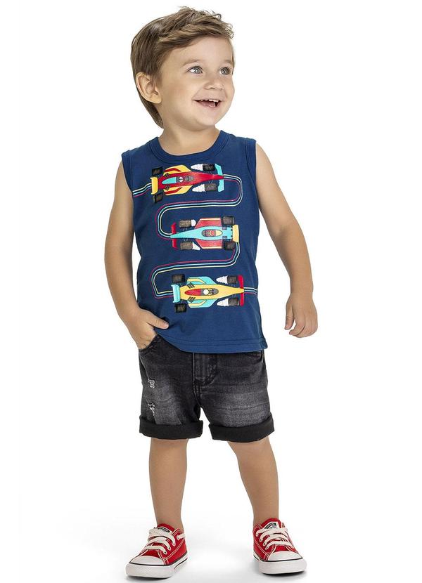 Vista 2 Regata Infantil Menino Estampada Azul Kyly Kyly