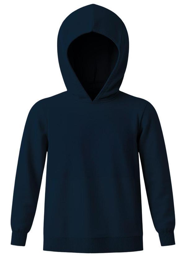 Blusão Suéter em Tricot com Capuz Azul Marinho